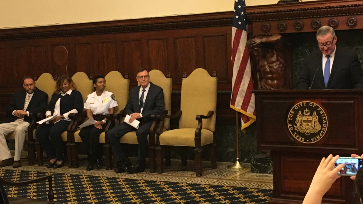  Philadelphia Mayor Jim Kenney announces the 'Fair Chance' initiative Wednesday. (Tom MacDonald/WHYY) 