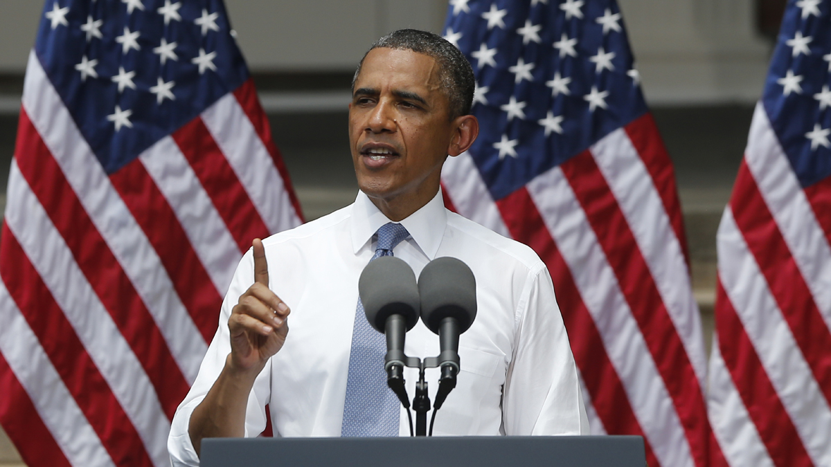  President Barack Obama, shown here speaking on climate change at Georgetown University on Tuesday, expressed disappointment at the U.S. Supreme Court's decision to invalidate the 