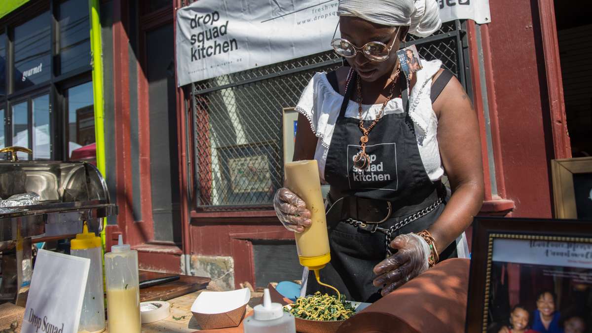 Abundence Child prepares a vegan Jamaican jerk salad from her restaurant Drop Squad Kitchen.