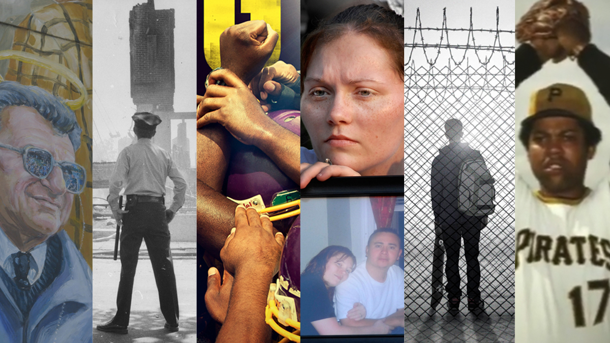  A collage of movie posters and still images from documentary films based in Pennsylvania communities.  