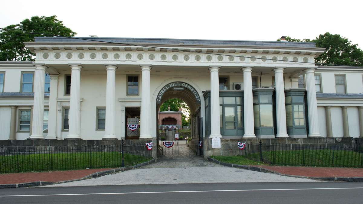 Visitors enter Laurel Hill Cemetery through the Gatehouse on Ridge Avenue. The 78-acre cemetery was founded in 1836 and contains the remains of many of Philadelphia's wealthiest and most prominent citizens.