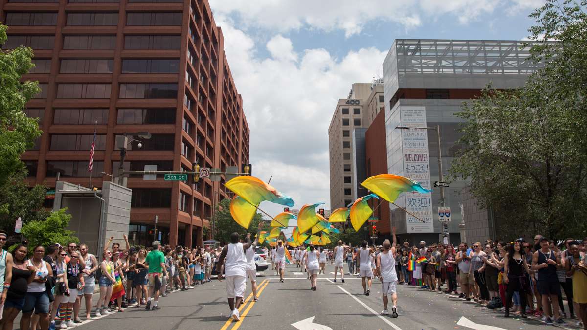 Members of the Flaggots color guard perform their annual flag routine at the 2017 Philadelphia Pride Parade, Sunday, June 18, 2017.