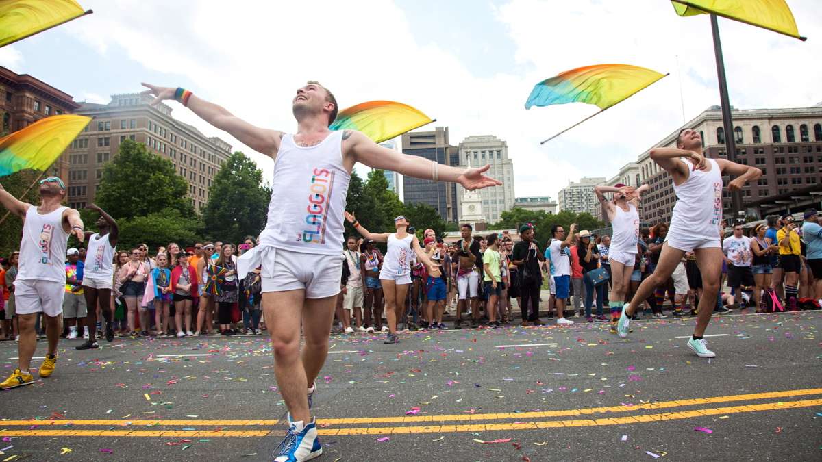 Members of the Flaggots color guard perform their annual flag routine at the 2017 Philadelphia Pride Parade, Sunday, June 18, 2017.