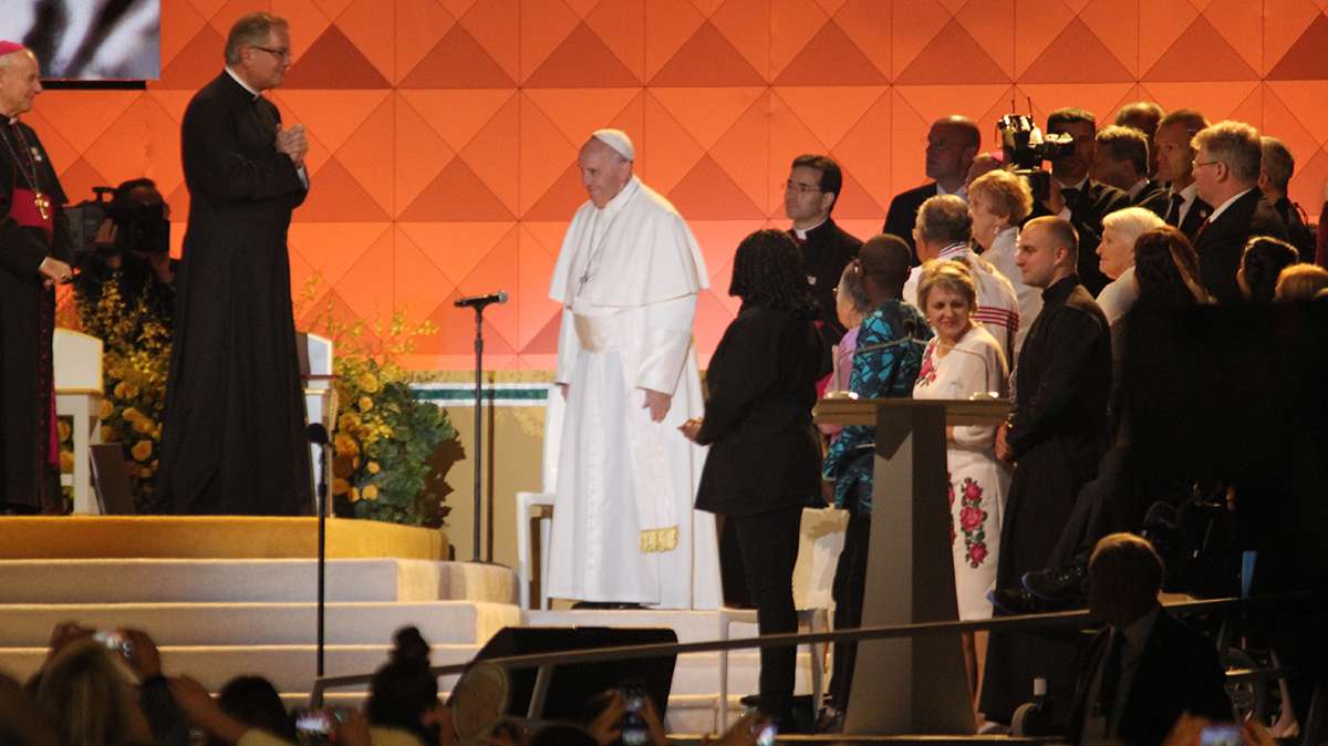 Festival of Families: Pope Francis takes the stage at the Festival of Families (Kimberly Paynter/WHYY)