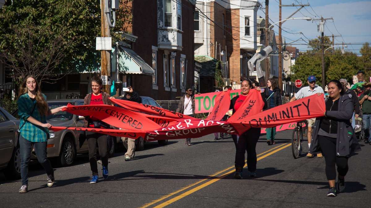 Teachers from Teacher Action Group march in the 17th annual Peoplehood parade October 29th 2016.