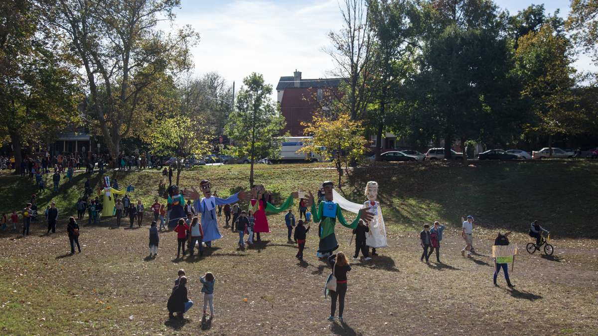 The 17th annual Peoplehood parade ends in Clark Park, Oct. 29, 2016. (Emily Cohen for NewsWorks)