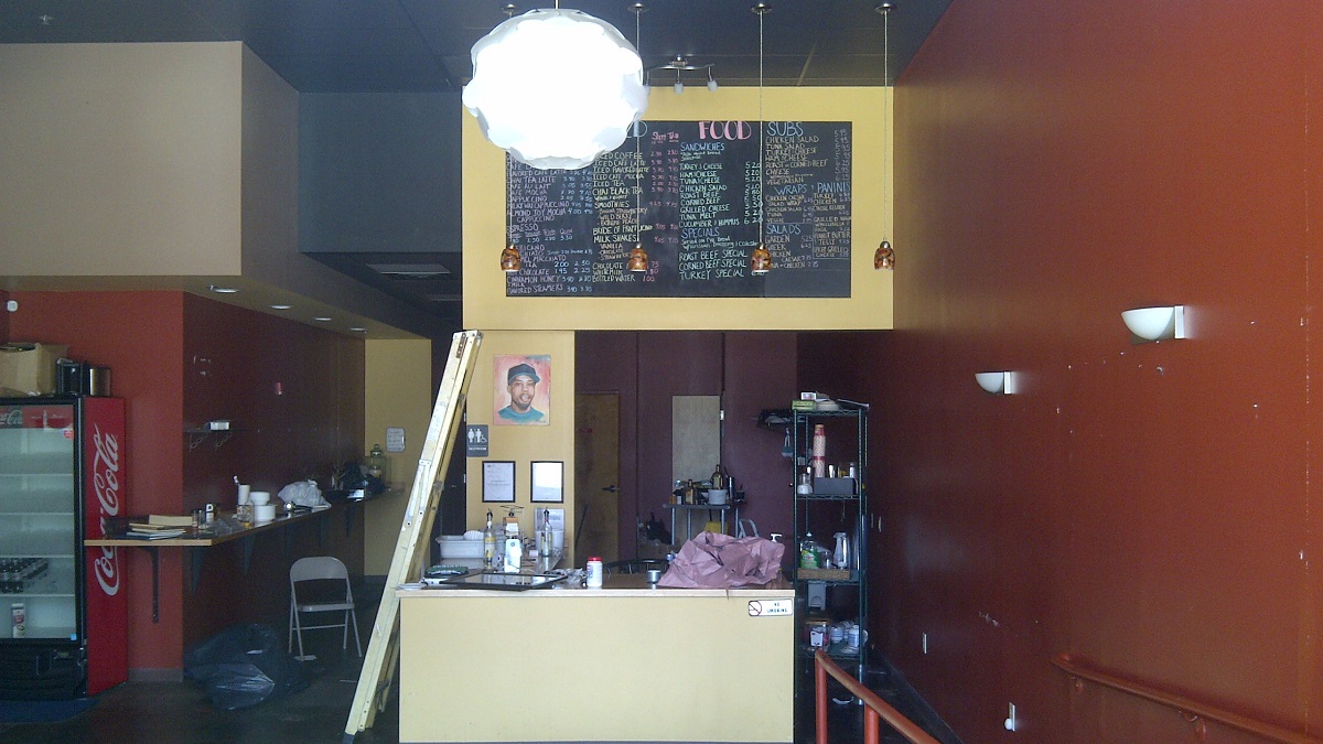  The view inside Wired Beans Cafe at Germantown's Chelten Plaza on Wednesday afternoon. (Brian Hickey/WHYY) 