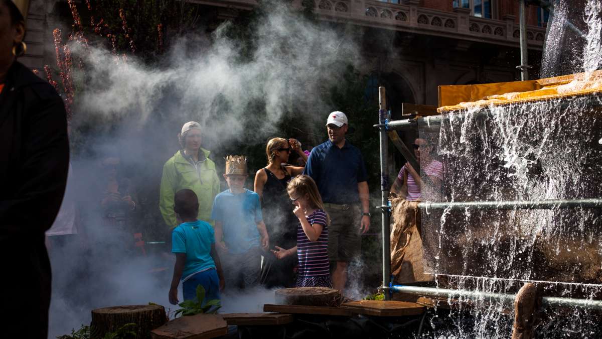 The 'waterfall' was outfitted with smoke macines at its base.