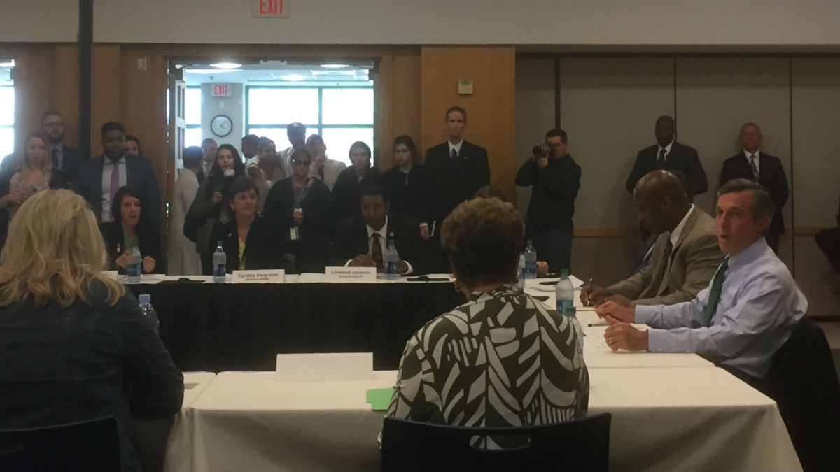  Delaware Gov. John Carney hosts a community meeting with advocates hoping to legalize marijuana in the First State. (Zoë Read/WHYY) 