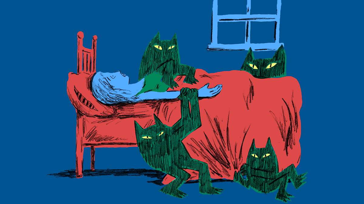 During sleep paralysis, many people see a strange presence in their room. (Illustration by Steve Teare)