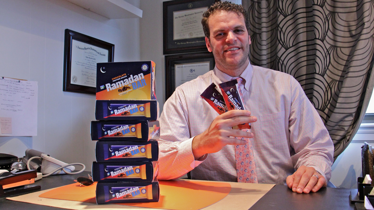  Child psychiatrist Imran Posner of Bala Cynwyd and a friend came up with the Ramadan Bar, a supplement for pious fasters. (Emma Lee/WHYY) 