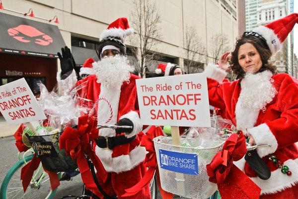 <p><p>Dranoff Properties President Carl Dranoff said that the Ride of the Dranoff Santas shows that "people can ride bikes in philadelphia and at the same time help out needy children." (Kimberly Paynter/WHYY)</p></p>
