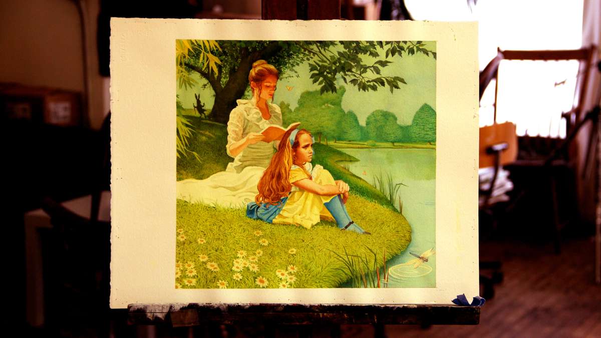 Charles Santore's first illustration recalls Lewis Carroll's opening poem, 'All in the Golden Afternoon.' (Emma Lee/WHYY)