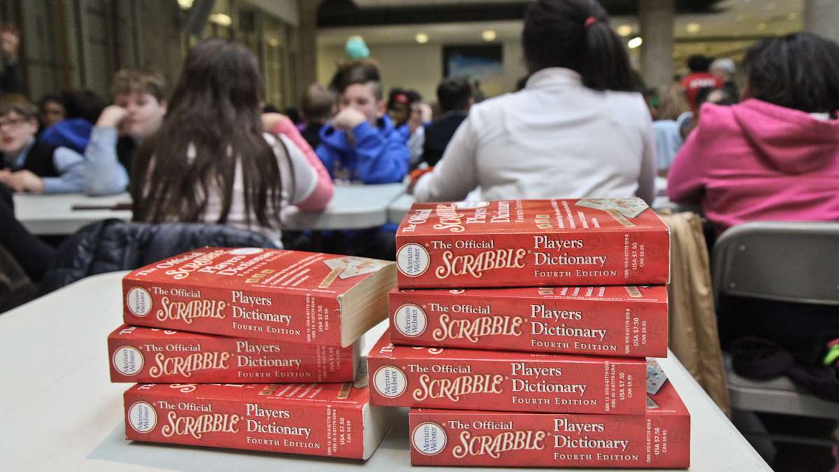 Philadelphia public school elementary students play Scrabble in a tournament at school district headquarters Wednesday afternoon. (Kimberly Paynter/WHYY)