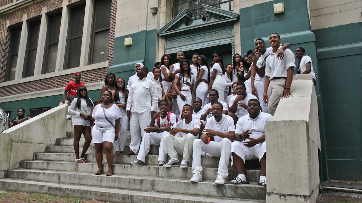  On Monday night, graduating seniors took a lap around Germantown High School to kick off the school's final week of existence. (Kimberly Paynter/WHYY) 