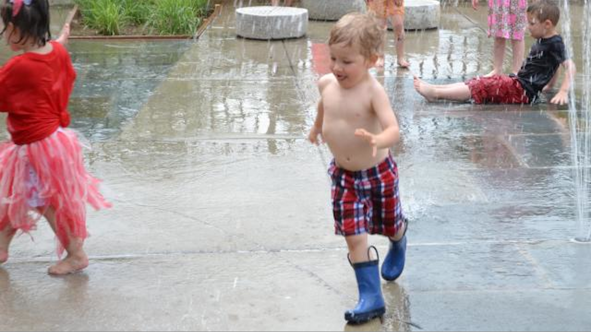 Spraygrounds, like this one at Shissler Rec Center, is among the free things you can do with the kids this summer. (Photo courtesy of PlanPhilly) 