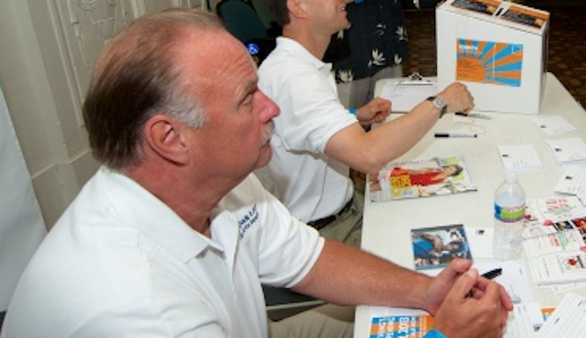  OARC CEO Jack Kitchen mans the table outside last month's jazz-show fundrasier. (Bas Slabbers/for NewsWorks) 