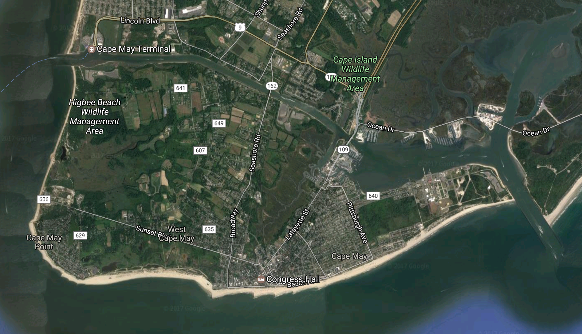  Cape Island includes Cape May, Cape May Point, West Cape May, and portions of Lower Township. (Google Maps image) 