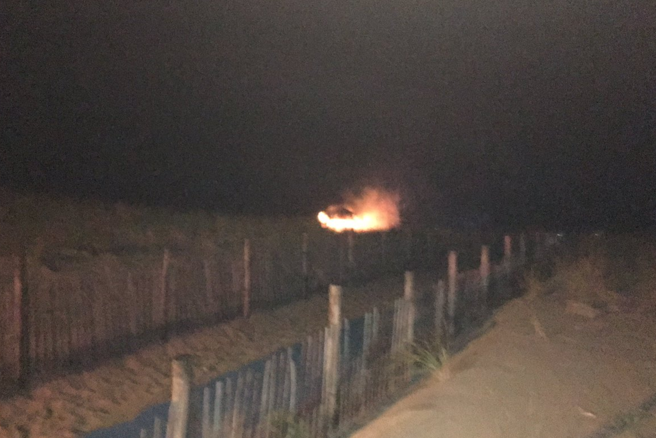  A gazebo burns on a Seaside Park beach early Tuesday. (Photo: Dominick Solazzo) 