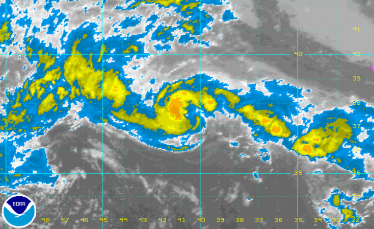  NOAA infrared satellite imagery of Tropical Depression One this afternoon. 