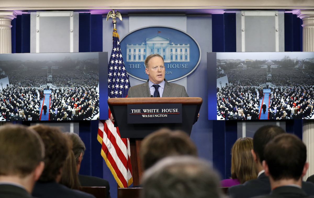 White House Press Secretary Sean Spicer speaks during a news conference at the White House