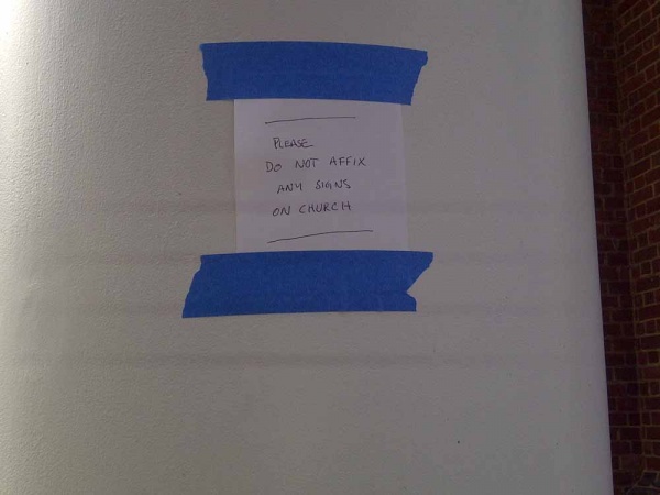 <p><p>Sign affixed to a pillar of Good Shepherd church in East Falls, where U.S. Rep Chaka Fattah will be voting shortly. (Brian Hickey)</p></p>
