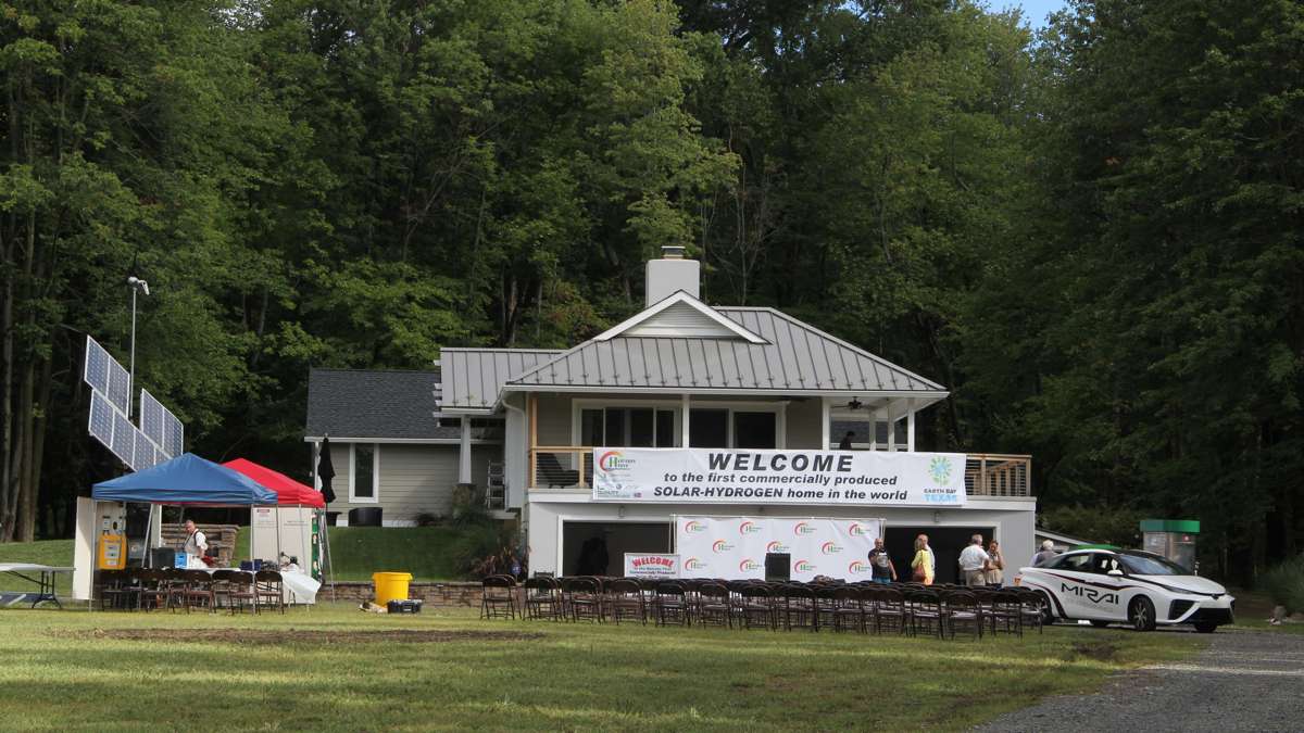 Alice De Tiberge's house in Pennington, N.J., is touted as the first commercially produced solar-hydrogen home in the world. (Emma Lee/WHYY)
