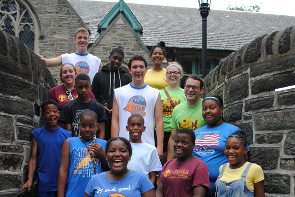  A group of fifth and sixth graders pose for a photo before a two-day school camping trip in July. (Photo courtesy of St. James School)  