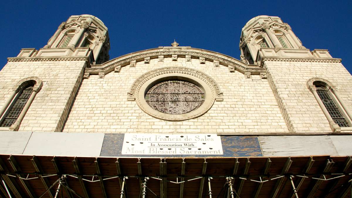 St. Francis de Sales Roman Catholic Church was once covered inside and out with construction scaffolding. (Nathaniel Hamilton/for NewsWorks)