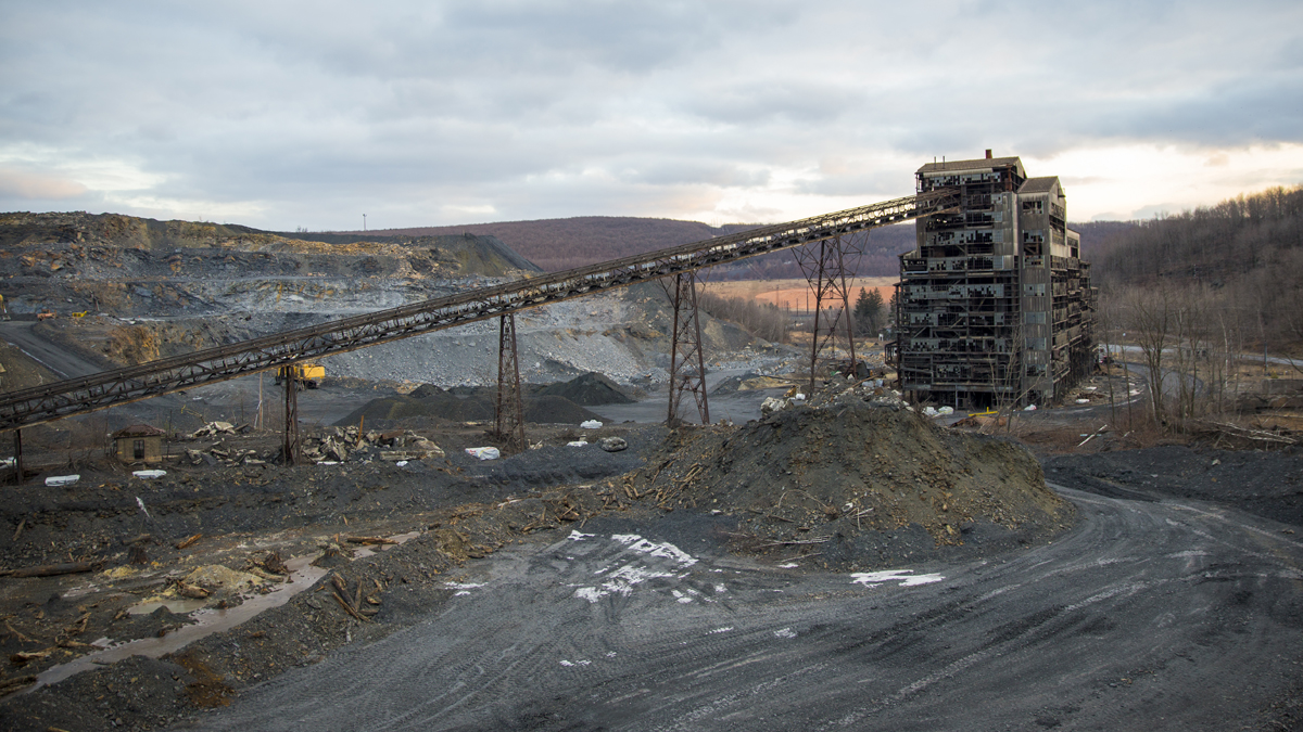  What’s left of the St. Nicholas coal breaker — once a pulsating building — just outside of Mahanoy City in Schuykill County, Pennsylvania. (Lindsay Lazarski/WHYY) 