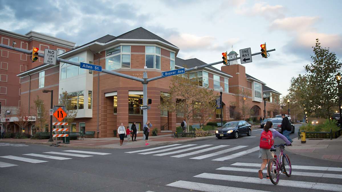 State College’s Schlow Centre Region Library on the corner of Beaver Avenue and Allen Street. (Lindsay Lazarski/WHYY)