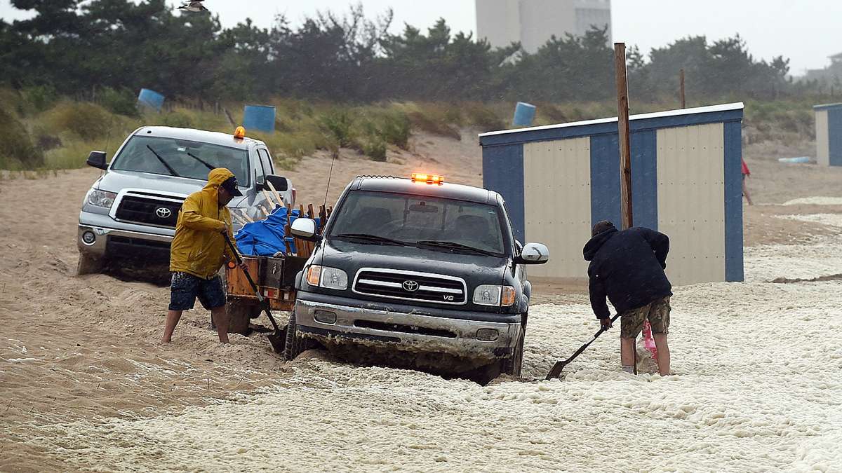 Tropical Storm Hermine passed by the Delaware Coast over Labor Day Weekend bringing wind, rain and high surf with dangerous rip currents, which had the beach totally closed on Saturday after Lifeguards went on duty. Sunday brought a sunny and windy day with rough surf, however the beach was open but the water red flagged for swimming. Beach Erosion occurred as the pounding surf continues to roll up the beach during high tide. Crowds were noticeably down as the storm churned up and out to sea. (Chuck Snyder for NewsWorks)