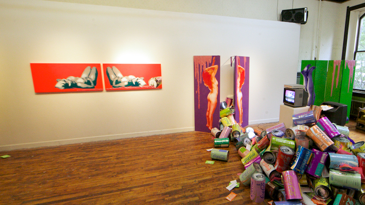  Artist Leslie Friedman's installation explores the the relationship between sugar and artificial sweetener in the context of sex and pornography. (Nat Hamilton/for NewsWorks) 