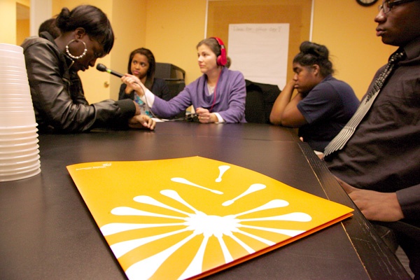 <p><p>Maiken Scott interviews students who work with Summer Search in Philadelphia. (Nathaniel Hamilton/for NewsWorks)</p></p>
