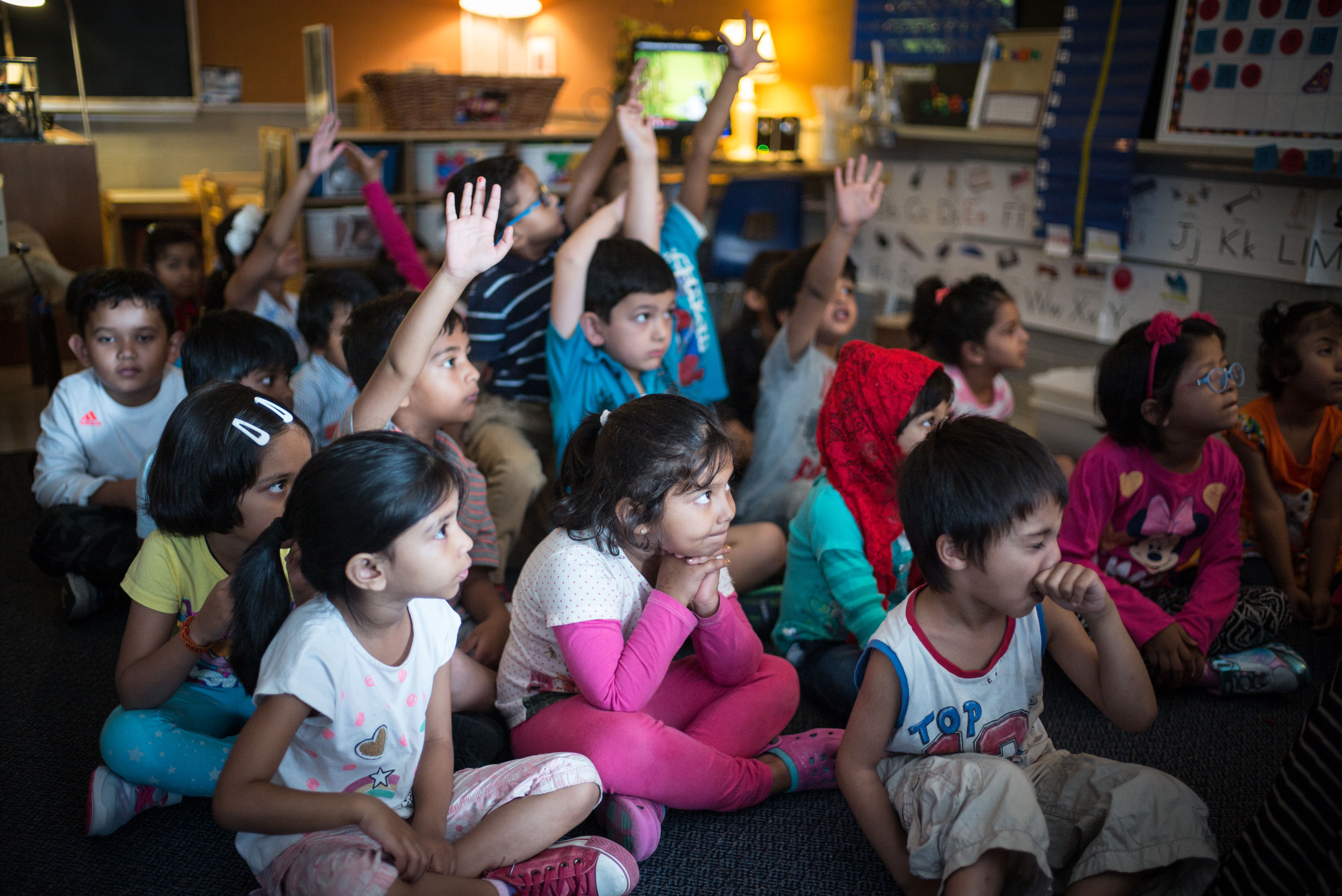 A kindergarten class at Crescent Town Elementary School in Toronto, Ontario, Canada. (Ian Willms/For Keystone Crossroads)