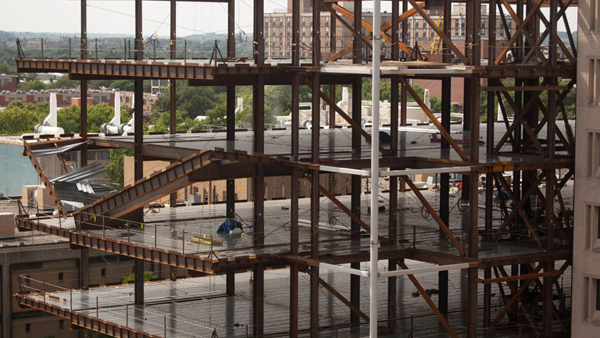  This section of the fifth floor gave out Thursday afternoon, injuring one worker. (Ann Marie Awad/for NewsWorks) 
