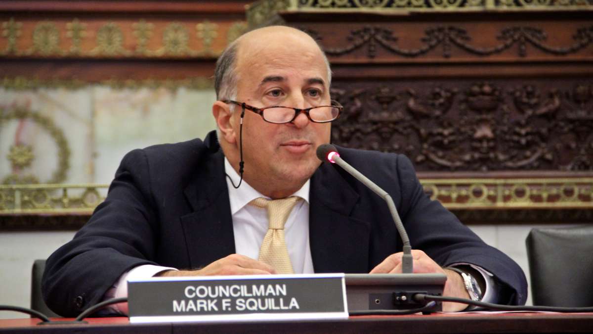 Councilman Mark Squilla listens to testimony about the costs and effects of standardized testing in Philadelphia schools. (Emma Lee/WHYY)