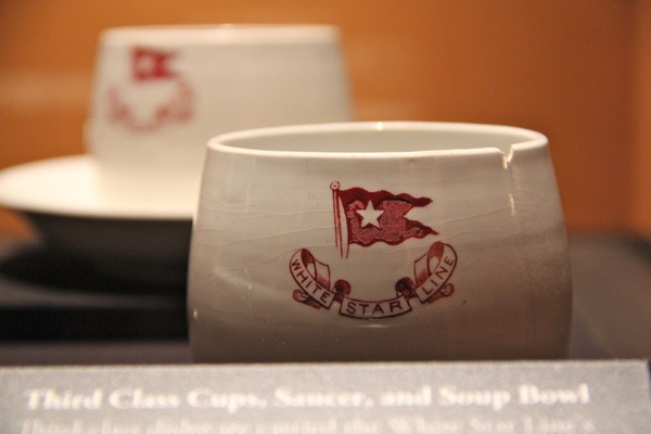 Third class dishes recovered from the wreck of the Titanic were marked with the logo of the White Star Line to discourage theft. (Emma Lee/for NewsWorks)
