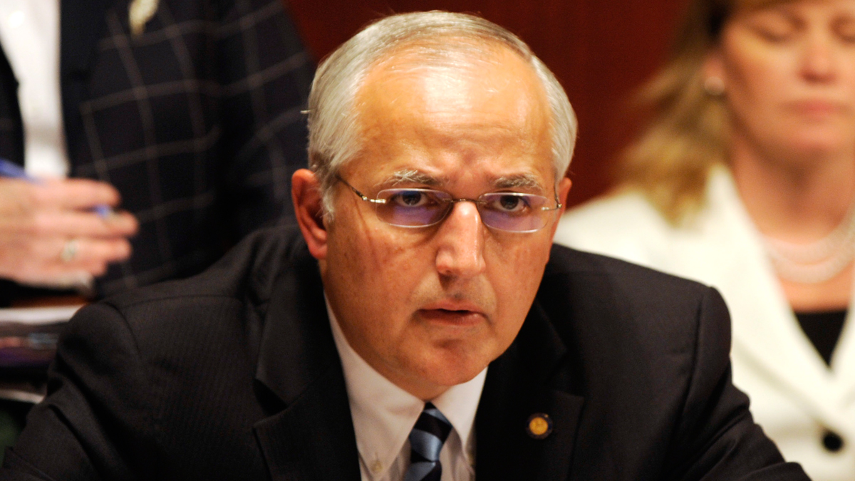  Senate Majority Leader Domini Pileggi, R-Delaware, conducts a rules committee meeting on the state budget Friday, June 29, 2012 in Harrisburg. In January, Pileggi introduced legislation to abolish the Philadelphia Traffic Court. (AP Photo/Bradley C Bower) 