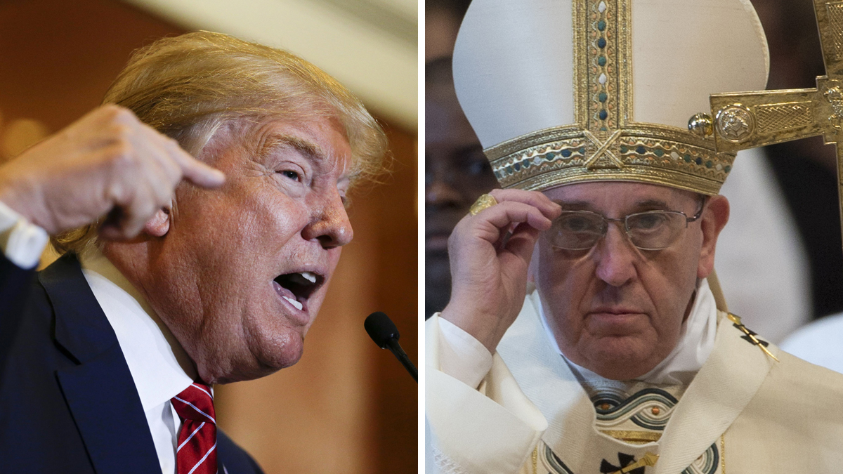  Left: Republican presidential candidate Donald Trump in 2015. (AP Photo/Julie Jacobson, file) Right: Pope Francis in 2015. (AP Photo/Andrew Medichini, file) 