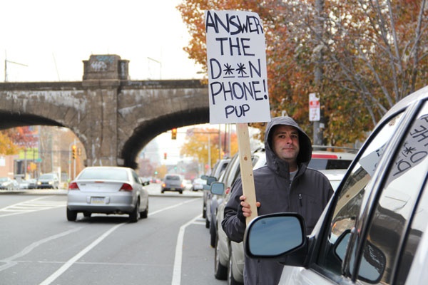 <p>Nick Marino, unemployed for 6 weeks, expresses his frustration with unemployment compensation call centers. (Emma Lee/for NewsWorks)</p>
