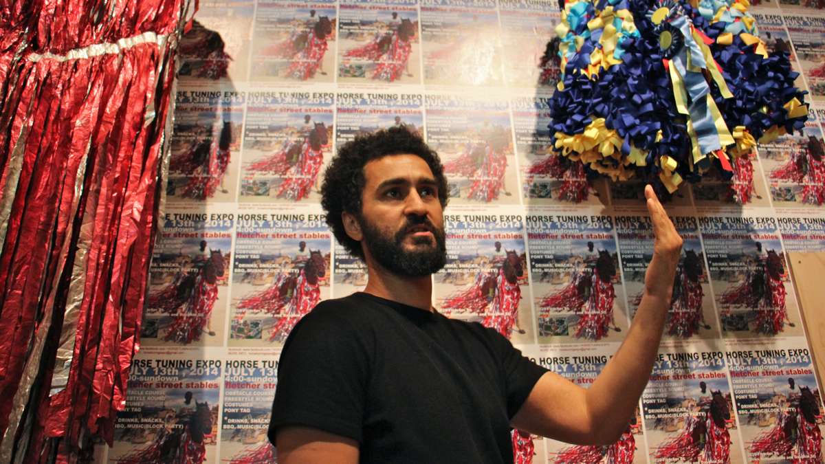 Mohamed Bourouissa staged an elaborate equestrian event with North Philadelphia's Fletcher Street Urban Riding Club. His documentation of the event through films, photos, drawings, and sculptures, make up his exhibition at the Barnes.