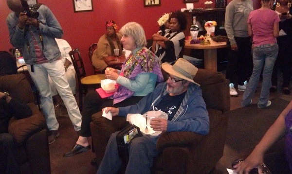 <p><p>Paula Paul and Leonard Belasco enjoy their Po'Boy sandwiches. (Yasmein James/for NewsWorks)</p></p>
