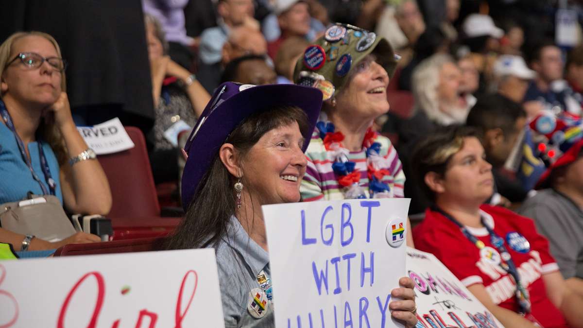 ''We’re finishing the job. We’re getting her into office,'' said Colorado delegate Sonya Jaquez Lewis (center) with Kathleen Ensz.