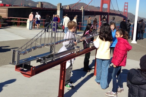<p><p>This model shows how the bridge's architectural design would handle strong winds or an earthquake. (Jen A. Miller/for NewsWorks)</p></p>
