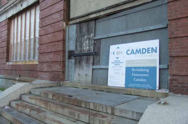 <p><p>This sign shows that this building is part of Camden's redevelopment plan. (Tara Nurin/for NewsWorks)</p></p>
