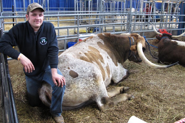 <p><p><span style="font-family: Tahoma;">Jon Kubala sits on his 5-year-old Longhorn, Blue Ridge Buckshot. (Mary Wilson/for NewsWorks)</span></p></p>
