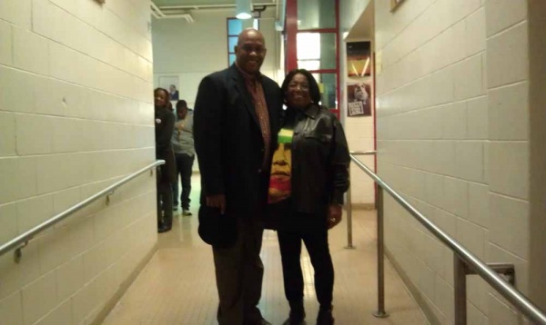 <p><p>Ninth District City Councilwoman Marian Tasco and State Representative Dwight Evans smile for the camera during a break of assisting voters in the polling rooms and outside. (Yasmein James/for NewsWorks)</p></p>
