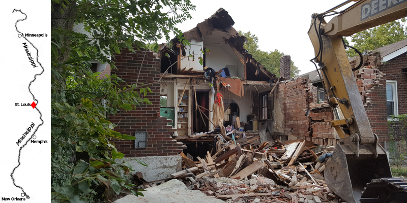 In an effort to improve water quality in the nearby Mississippi river, St. Louis is demolishing old vacant homes. The razed lots become 'sponges' to absorb untreated rainwater. (Zach Dyer/for WHYY)