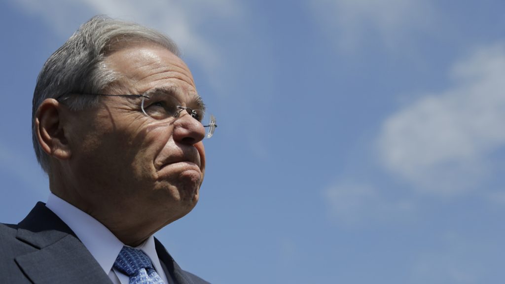 Menendez Closeup of U.S. Sen. Bob Menendez against blue sky